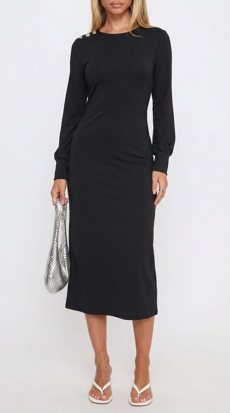 Zara Long Sleeve Button Detail Midi Dress